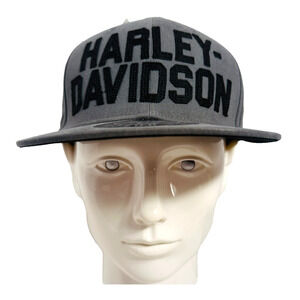 Harley-Davidson Hat Mens Size 7 1/4 Flat Brim Gray‎ Black Motorcycle Biker NWT